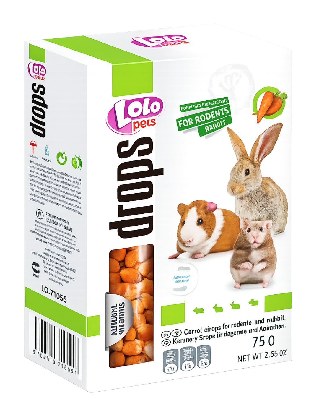 Lolo Pets - Лакомства "Морков" за гризачи и зайци, 75 гр