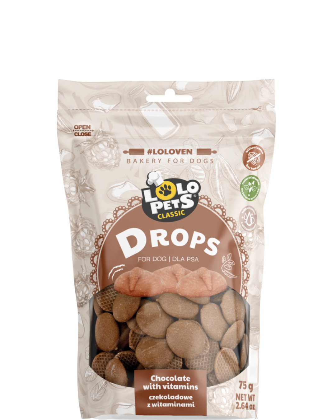 Lolo Pets Drops - лакумства за куче с вкус на шоколад и витамини - 75 гр