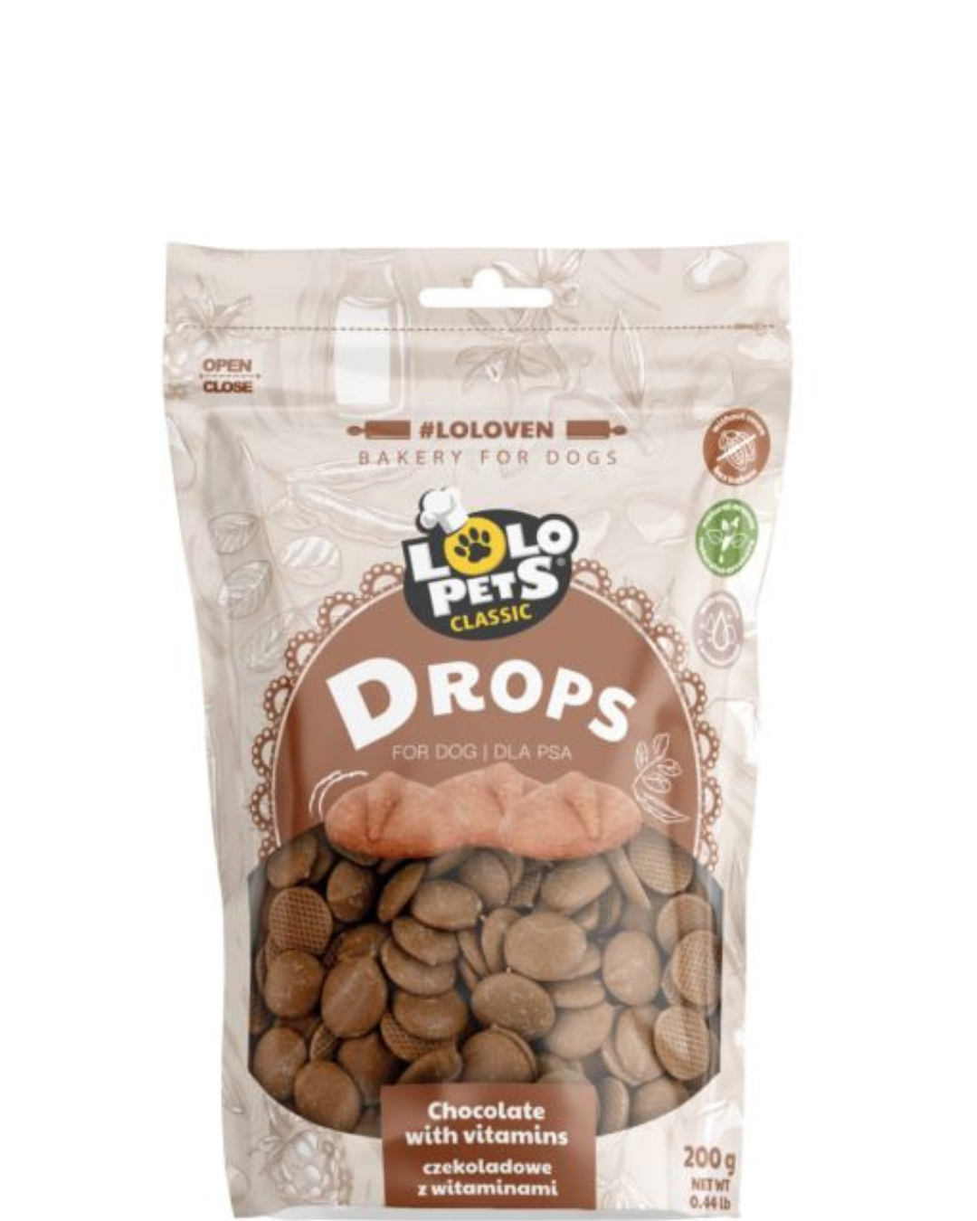 Lolo Pets Drops - лакумства за куче с вкус на шоколад и витамини - 200 гр
