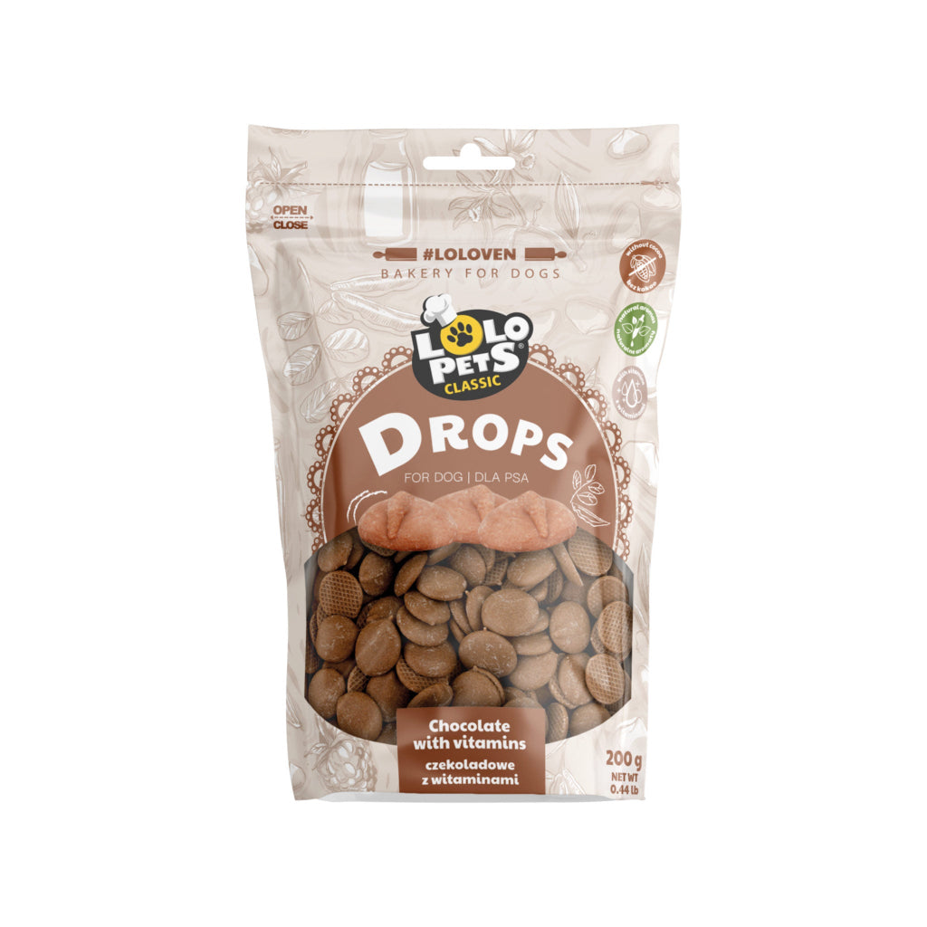 Lolo Pets Drops - лакумства за куче с вкус на шоколад и витамини - 200 гр